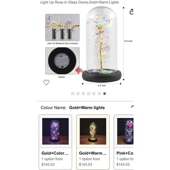 Eternal Rose In Dome With Fairy Lights Batteries Included Best Wishes Boxed Gift - Picture 11 of 11